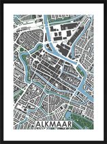 Alkmaar centrum - stadskaart | Inclusief strakke moderne lijst| stadsplattegrond | poster van de stad| 40x30cm