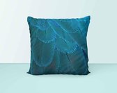 Sierkussen - Blauwe veren - Pauwveren - 50 x 50 cm - Woon accessoire