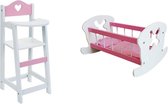 Poppen Kinderstoeltje Hout Wit met Roze -HARTJE en een Poppenbedje hout wit met roze inclusief bekleding  2 voor de prijs van 1 tweedehands  Nederland