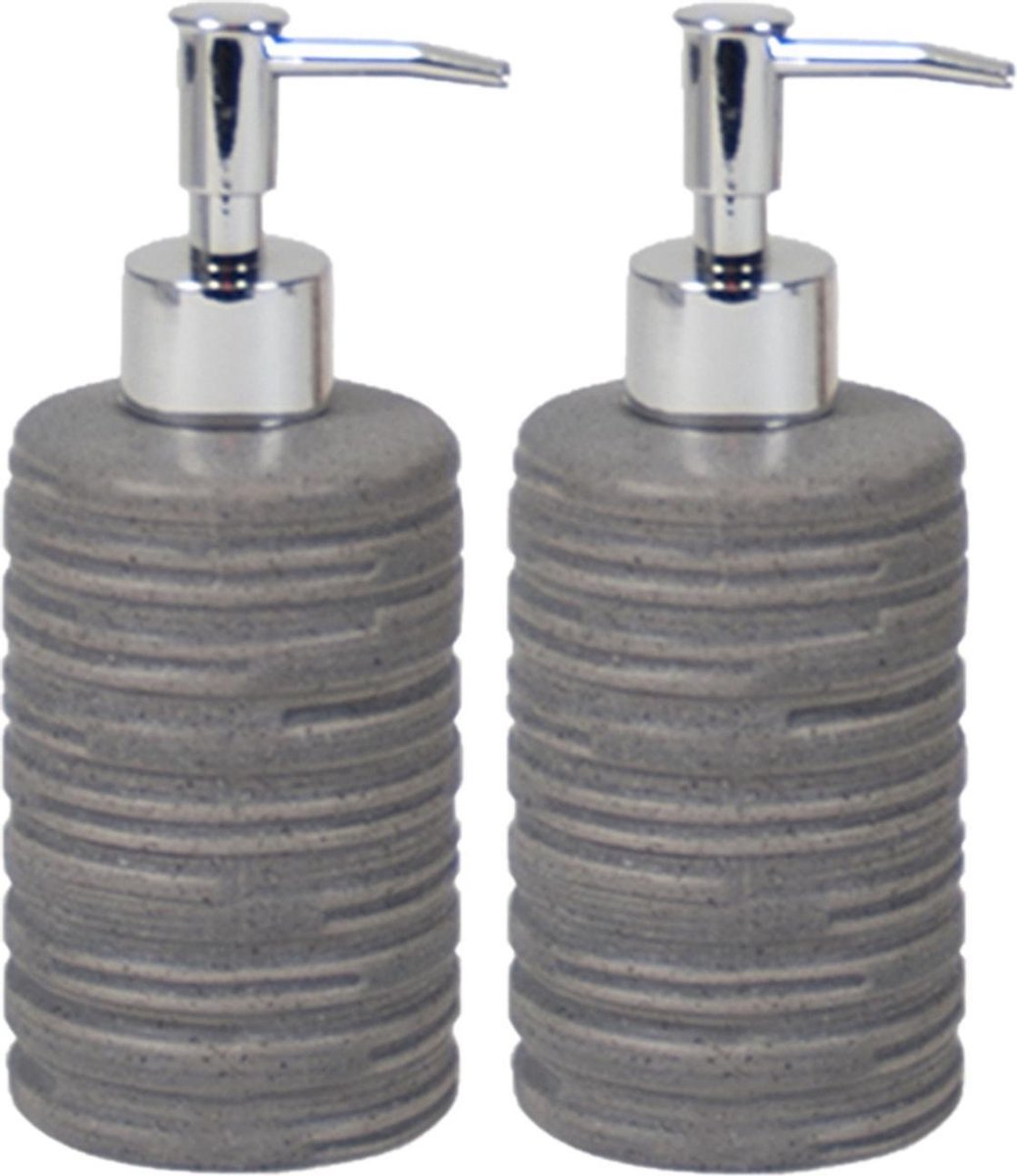 Set van 3x stuks zeeppompjes/zeepdispensers grijs keramiek 18 cm - Navulbare zeep houder - Toilet/badkamer accessoires