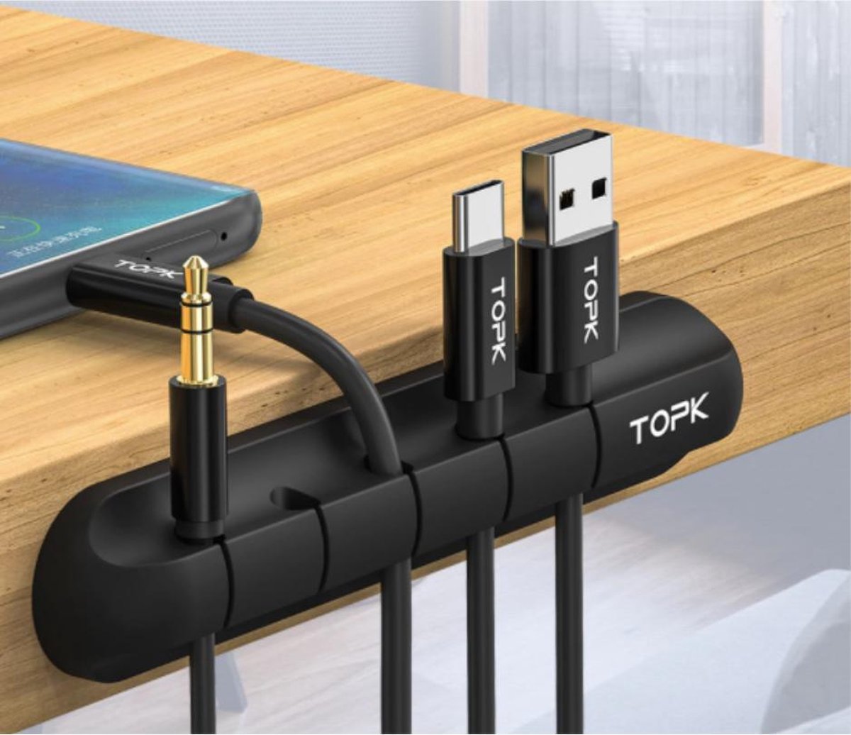Luxe kabel organizer / 2 Stuks / Ruimte voor 10 kabels / Kabelklem / Kabels opbergen / Bureau accessoire / Ronde kabelclip / Zwarte kabel organizer / Kabelklemmen
