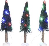 Luville - Bristle tree on log with multicolour light 3 pieces battery operated - Kersthuisjes & Kerstdorpen