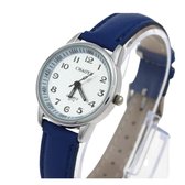 Horloge- Blauw- Chaoyada- 3 cm- Dames- Tiener- Leder bandje- extra batterij-Charme Bijoux