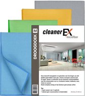 3x Cleaner EX Microvezel Droogdoek(61x46) Blauw-Geel-Groen-Grijs