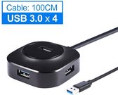 WiseGoods Zwarte 3.0 USB Hub - Zeer snel met 4 poorten - Splitter - 5 GB per seconde - Geschikt voor Windows, Mac en Linux - 1 M