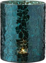 J-Line Windlicht Glitter Glas Blauw Large