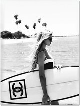 Canvas Experts doek Exclusive met chanel surfboard op strand maat 100x70CM *ALLEEN DOEK MET WITTE RANDEN* Wanddecoratie | Poster | Wall art | canvas doek | voor meer opties en comp