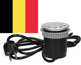 Inbouw bureau stopcontact met deksel en USB lader - Zilver - Geschikt voor België