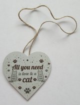 Kattenhebbedingen - Houten hartje - katten tekstbord - wandbord - kat - All you need is love and a cat