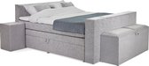 Beddenleeuw Boxspring Bed met opbergruimte - DeLuxe Yara - 160x200 - Incl. Hoofdbord + Matras en Topper - Grijs