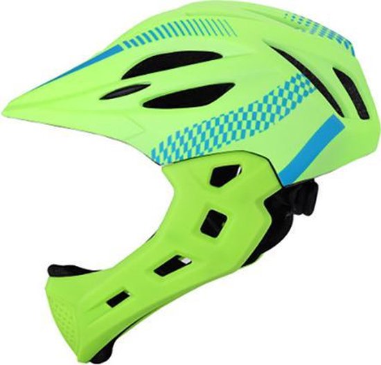 Pro-Care Mountainbike helm, Met LED achterlicht, Verstelbare kinderhelm en extra afhaalbare gezichtsbescherming, 52-56 cm, LemmonStripe-Hammer, 3 tot 14 jaar