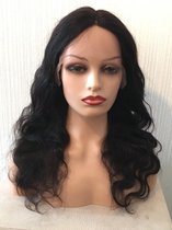 Lace front wig human hair body wave kleur 1b 60cm