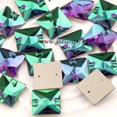 Opnaai Glitter steentjes vierkant|Emerald  Square Sew on Stone|Flatback Rhinestones Square Strass ( 16 mm) 18st|Strasstenen van Glas|Glitter steentjes voor turnpakje|Ritmische pakjes|Acro pak