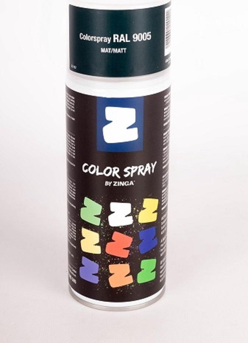 Zinga Color Spray verf - coating - RAL 9005 Gitzwart 400 ml mat - toepasbaar op gegalvaniseerde en diverse andere ondergronden