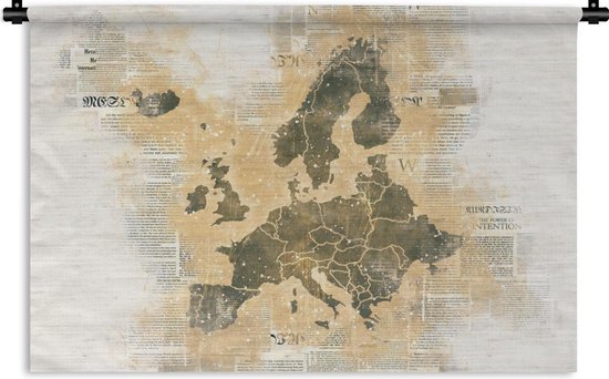 Wandkleed EuropakaartenKerst illustraties - Europakaart met zandkleurige verf op krantenpapier Wandkleed katoen 120x80 cm - Wandtapijt met foto