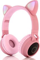 Koptelefoon Kinderen - Kinder Koptelefoon - Koptelefoon met Bluetooth - Zachte Oorkussens Koptelefoon voor Kinderen - Met Led Kattenoortjes - Roze