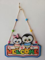 welcome board voor kinderkamer Pinguin met groot ogen