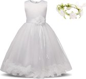 Communie jurk Bruidsmeisjes jurk bruidsjurk wit bloemen 110-116 (120) prinsessen jurk feestjurk + krans