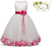 Communie jurk Bruidsmeisjes jurk bruidsjurk wit roze bloemen 104-110 (110) prinsessen jurk feestjurk + krans