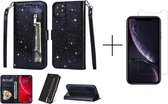 Glitter Bookcase voor Apple iPhone 12 Pro Max | Hoogwaardig PU Leren Hoesje | Telefoonhoesje | Portemonnee | Zwart + 1x screenprotector