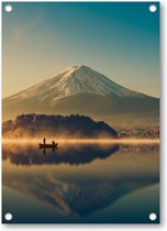 Mount Fuji bij Kawaguchimeer - Zonsopkomst - Tuinposter 60x90 - Wanddecoratie - Minimalist - Landschap - Natuur