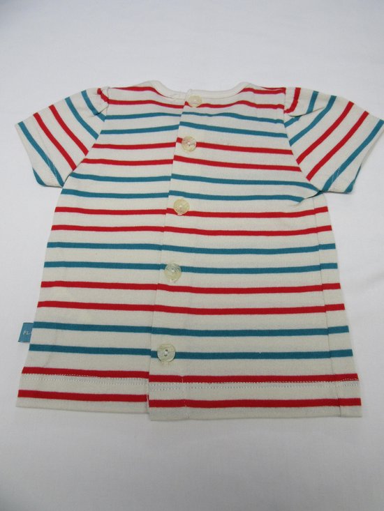 petit bateau , meisje, t-shirt korte mouw , ecru met streep rood /groen , 12 maand 74 - Petit Bateau