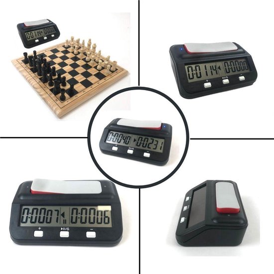 Thumbnail van een extra afbeelding van het spel Schaakklok Digitaal - Schaken – Met bonus en vertraging - Inclusief gratis batterij en boekje met schaakopeningen