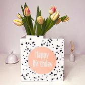 Bloomincard Tulip - Happy birthday - bloemen en boeketten - Verse Tulpen met unieke vaas - Brievenbusbloemen - Feliciteer op verjaardag met Tulpen en speciale kaart die je om kunt