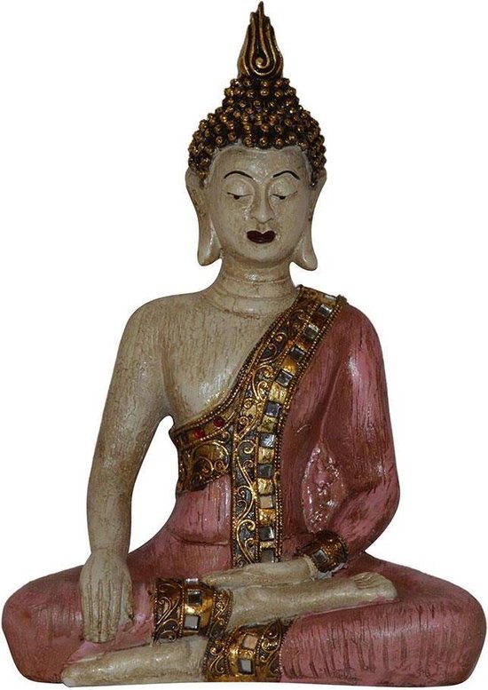Thaise Boeddha beeld Houtlook Roze 25 cm | GerichteKeuze