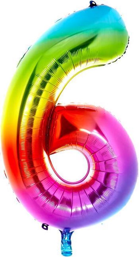 Helium ballon - Cijfer ballon - Nummer 6 - 6 jaar - Verjaardag - Rainbow - Regenboog ballon - 80cm