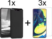Samsung A90 Hoesje - Samsung galaxy A90 hoesje zwart siliconen case hoes cover hoesjes - 3x Samsung A90 screenprotector