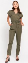 LOLALIZA Jumpsuit met korte mouwen en ceintuur - Khaki - Maat 36