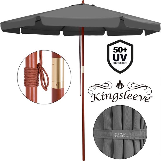 Kingsleeve Parasol 330cm – UV Bescherming 80+ Waterafstotend - Antraciet
