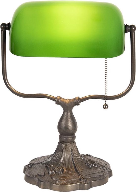 LumiLamp Bureaulamp Bankierslamp 27x20x36 cm Groen Bruin Metaal Glas Tafellamp