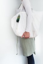 Duurzaam linnen shopper met handgemaakte tassel/ Minimalistische linnen draagtas met handvatten en zakje/grote sterke boho boodschappentas van linnen wit kleur/ duurzame moederdagc