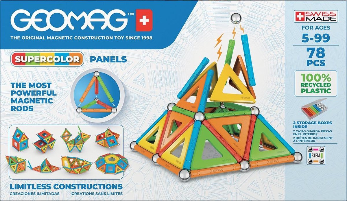 Geomag Super Color Recycled - Magnetisch Constructiespeelgoed met Panelen - 78-delig - Vanaf 5 jaar — afbeelding 12