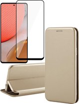 Hoesje geschikt voor Samsung Galaxy A72 - Portemonnee Book Case - Goud - Met Full Screenprotector