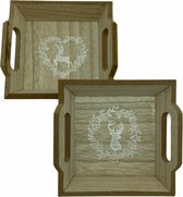 DienbladenWereld - Set van tafel decoratie - Dienblad - Houten - 17x17cm - Decoratief - Vierkant