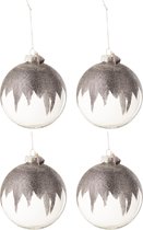 J-Line Doos Van 4 Kerstballen Glitter Mini Kwast Grijs Glas Transparant Large