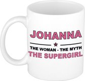 Naam cadeau Johanna - The woman, The myth the supergirl koffie mok / beker 300 ml - naam/namen mokken - Cadeau voor o.a verjaardag/ moederdag/ pensioen/ geslaagd/ bedankt