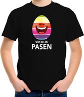 Lachend Paasei vrolijk Pasen t-shirt / shirt - zwart - kinderen - Paas kleding / outfit XS (110-116)