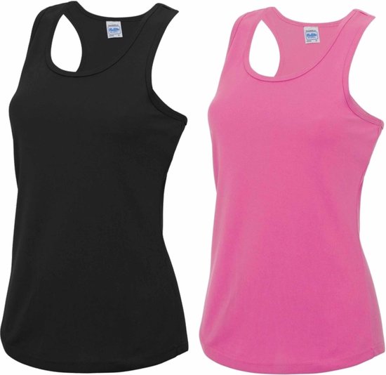 Voordeelset -  lichtroze en zwart sport singlet voor dames in maat Medium - Dameskleding sport shirts