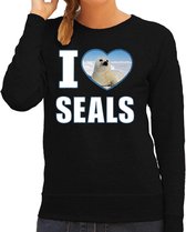 I love seals trui met dieren foto van een zeehond zwart voor dames - cadeau sweater zeehonden liefhebber S