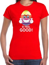 Vrolijk Paasei ei feel good t-shirt / shirt - rood - dames - Paas kleding / outfit L