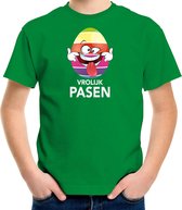Paasei die tong uitsteekt vrolijk Pasen t-shirt / shirt - groen - kinderen - Paas kleding / outfit S (122-128)