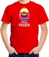 Lachend Paasei vrolijk Pasen t-shirt / shirt - rood - kinderen - Paas kleding / outfit 122/128