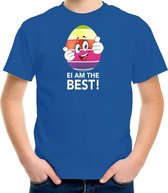 Vrolijk Paasei ei am the best t-shirt / shirt - blauw - kinderen - Paas kleding / outfit 146/152