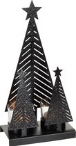 J-Line T-Lichthouder Kerst Glitter Hout/Metaal Zwart Medium Set van 2 stuks