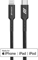Mobigear Nylon USB-C naar Apple Lightning Kabel MFI 0.4 Meter - Zwart