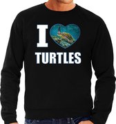 I love turtles trui met dieren foto van een schildpad zwart voor dames - cadeau sweater schildpadden liefhebber L